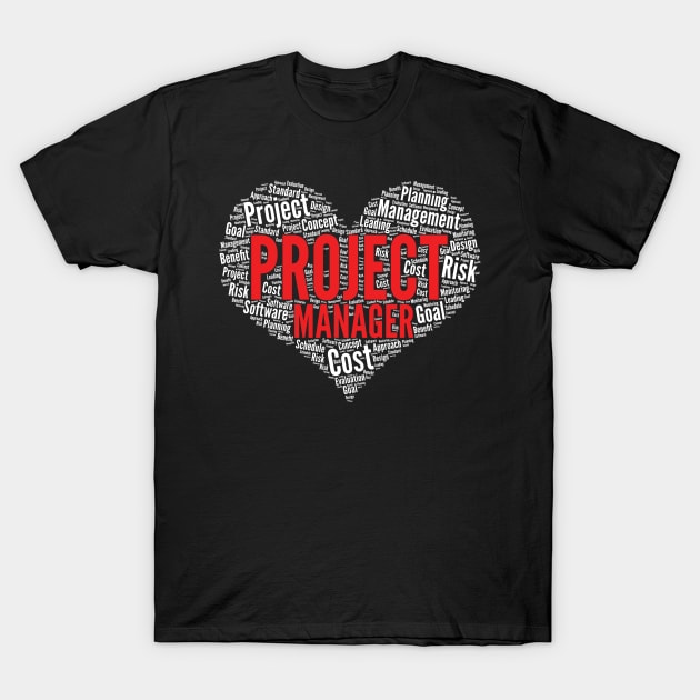 Project manager Heart Shape Word Cloud Design design T-Shirt by theodoros20